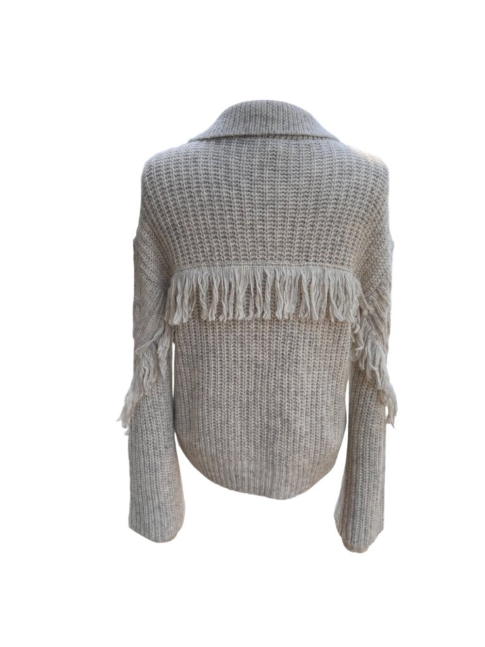 White House Black Market WHBM Sweater V-Neck LS Fringe Pullover Heather Medium - Picture 6 of 16